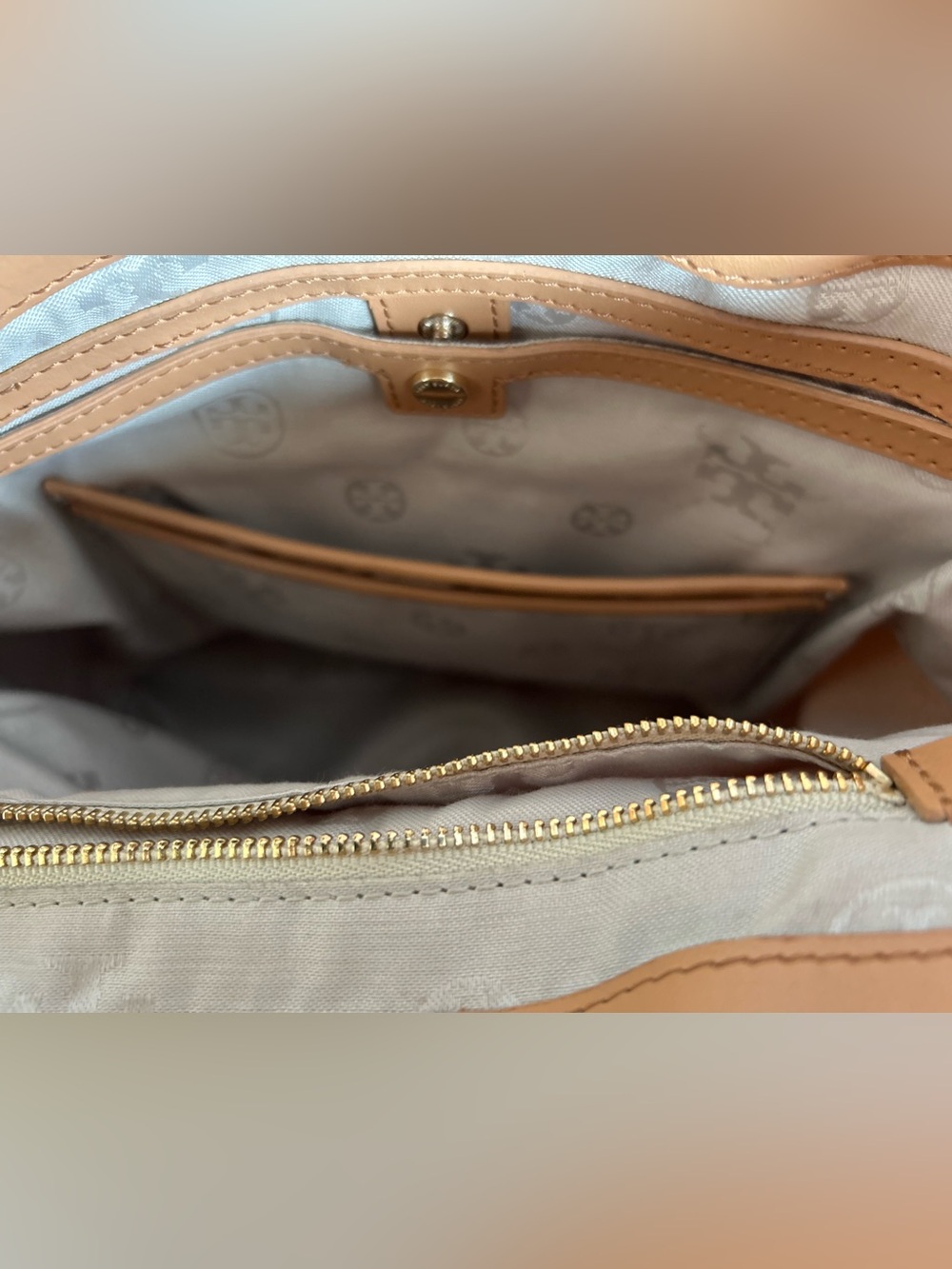 Tory Burch Neutral Canvas Backpack with Tan Leather Trim - Picture 6 of 11